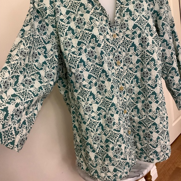 Talbots Print Cotton Top XL 3/4 Slv Beaded Neckline - Picture 5 of 13